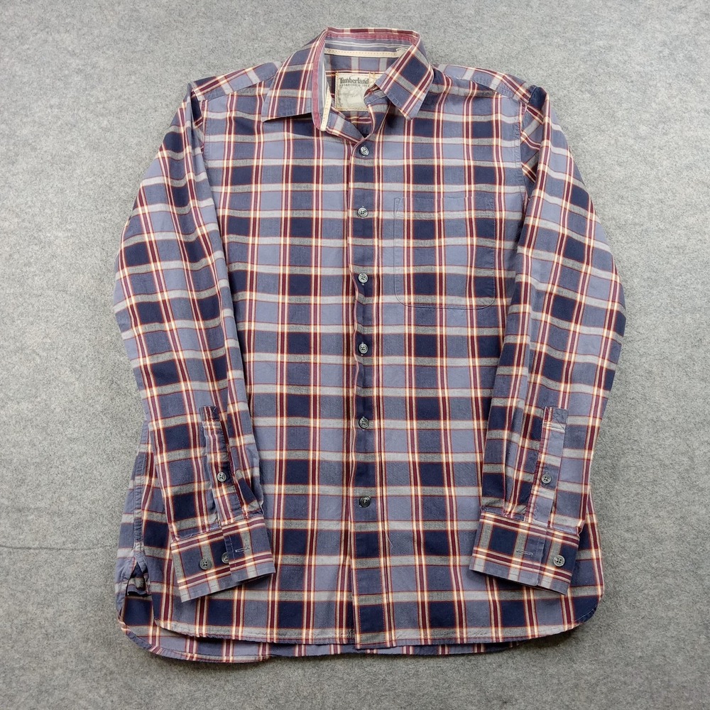 Timberland Shirt Mens Small Blue Plaid Button Front‎ Long Sleeve Cotton Casual